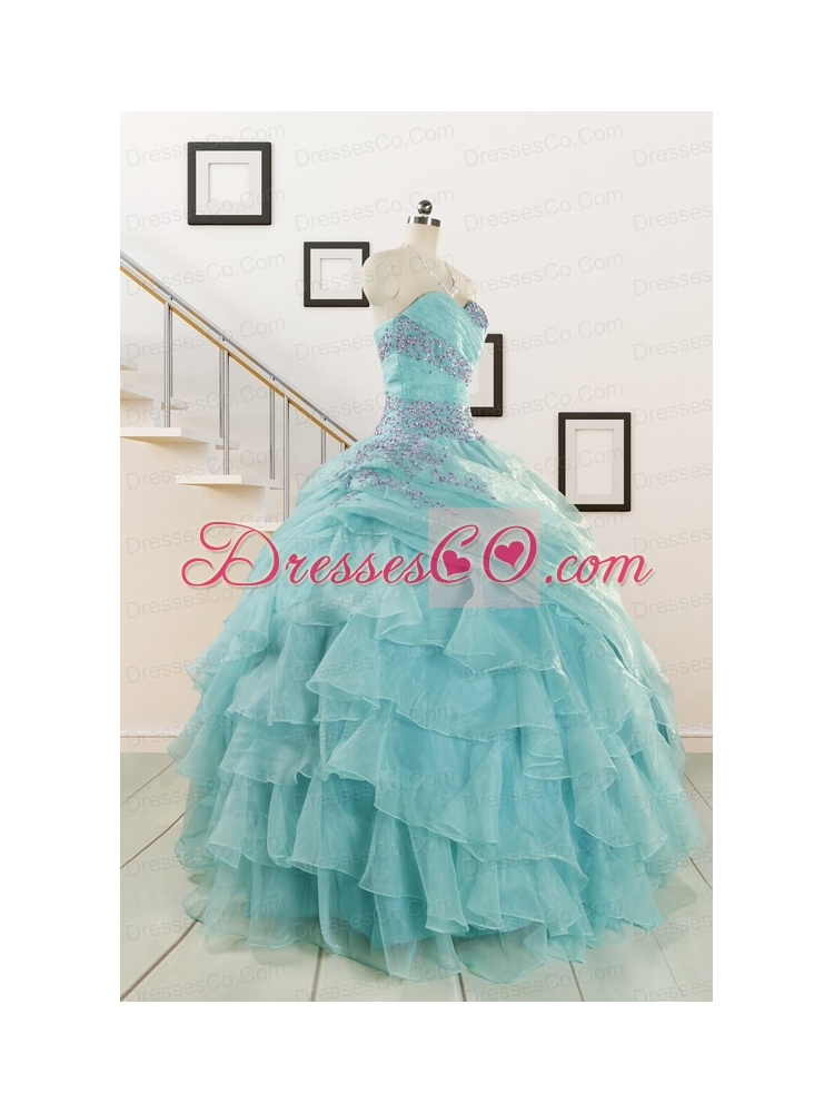Beading and Ruffles Pretty Quinceanera Dress in Turquoise for