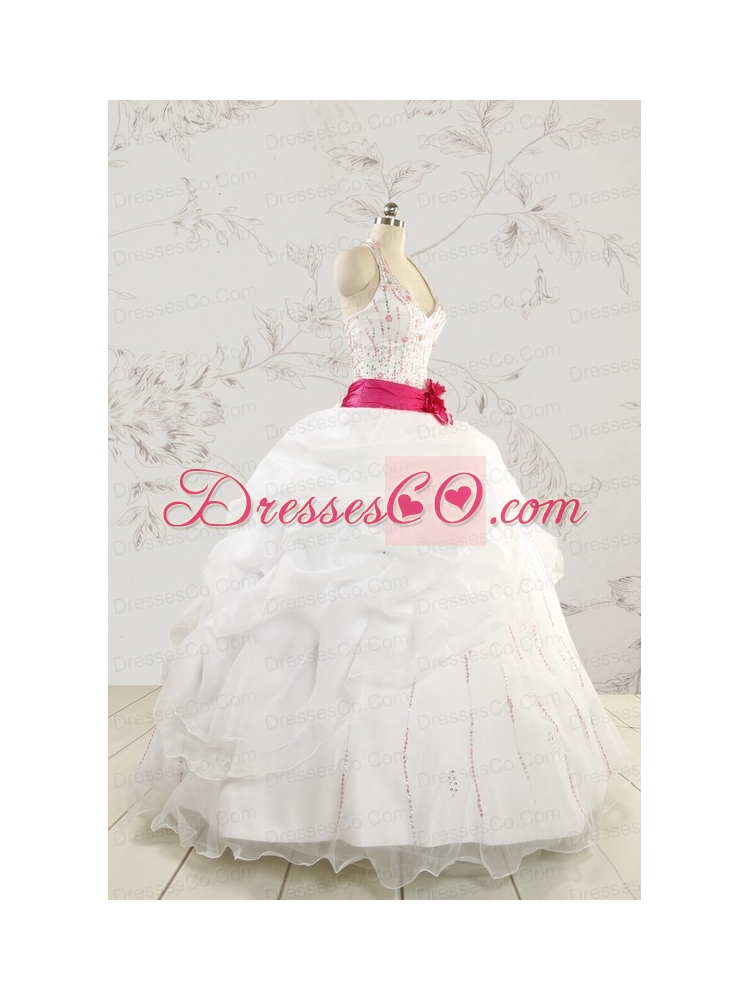 Elegant Halter Belt Beading White Quinceanera Dress