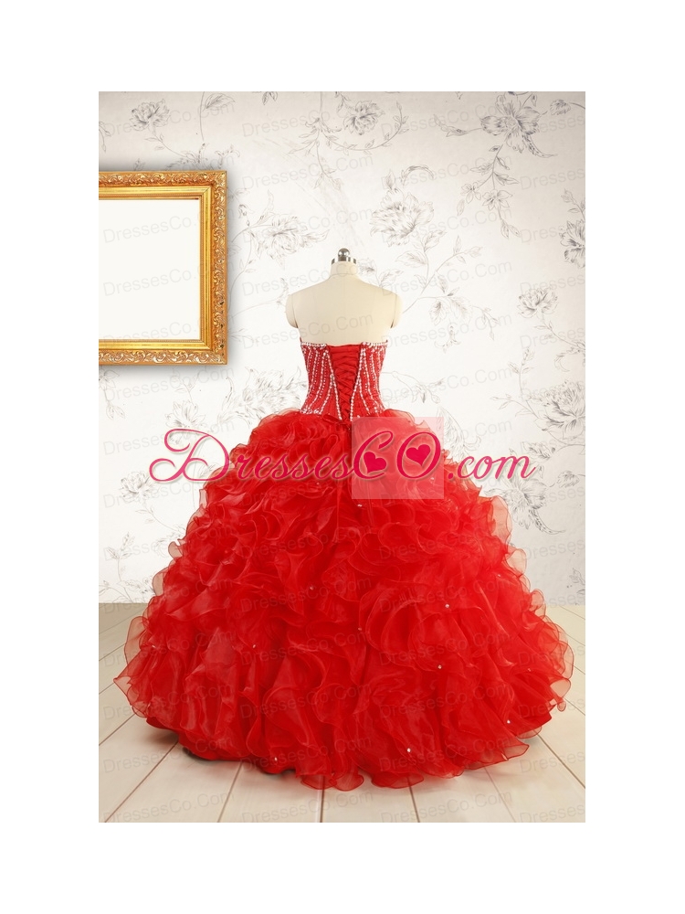 Exquisite Beading and Ruffles Red Quinceanera Gowns with Wrap for