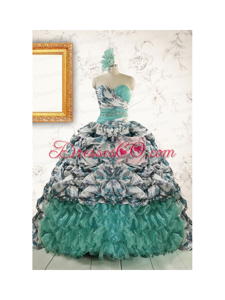 Exquisite Turquoise Sweep Train Quinceanera Dress with Beading For