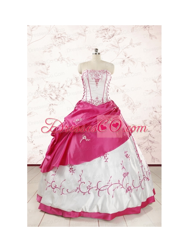 Luxurious Embroidery Sweet 15 Dress in White and Hot Pink