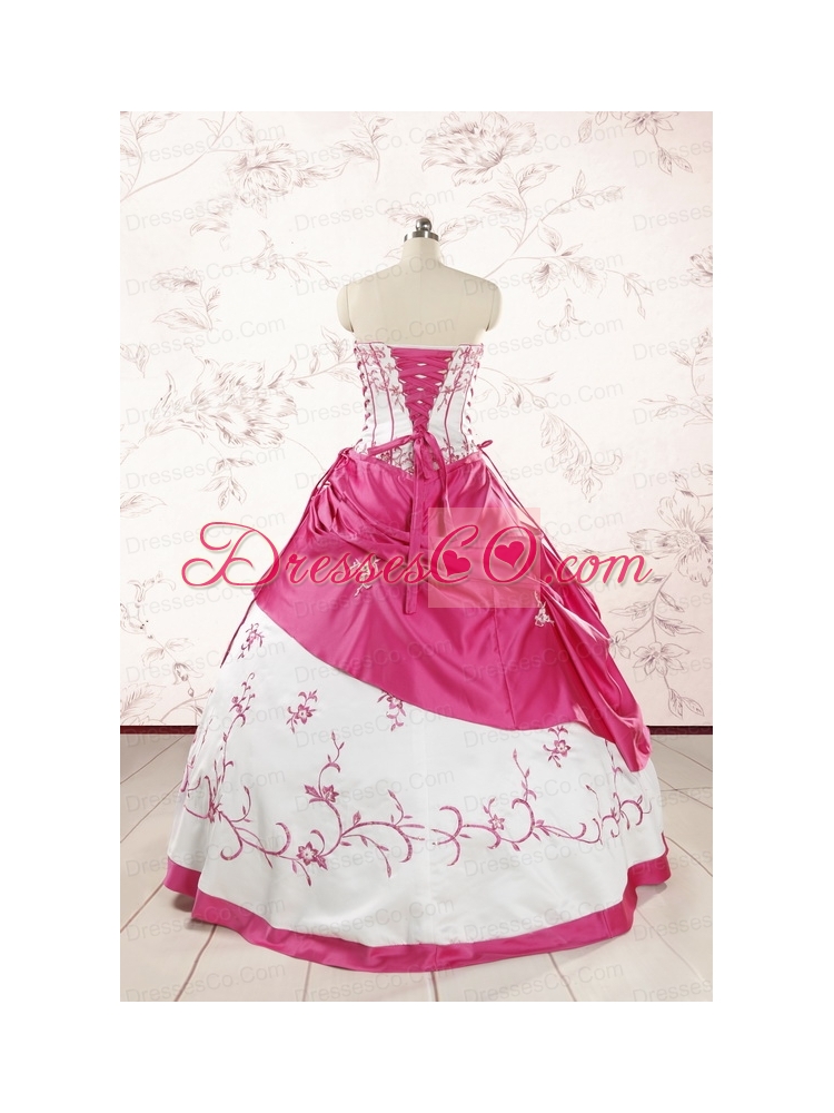 Luxurious Embroidery Sweet 15 Dress in White and Hot Pink
