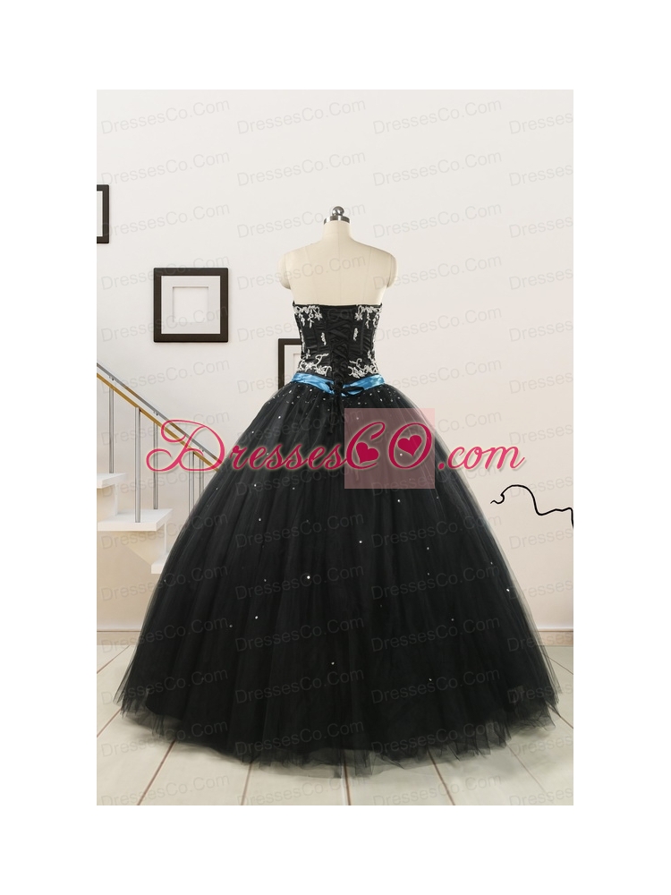 Pretty Appliques and Beading Black Quinceanera Dresses