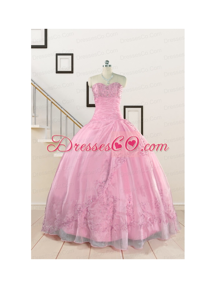 Pretty Baby Pink Quinceanera Dress with Beading and Appliques for