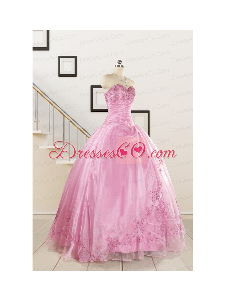 Pretty Baby Pink Quinceanera Dress with Beading and Appliques for