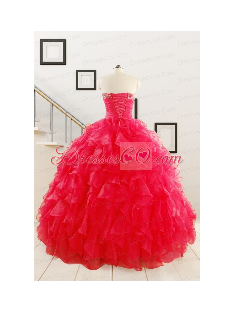 Pretty Ball Gown  Sweet Sixteen Dress in Coral Red
