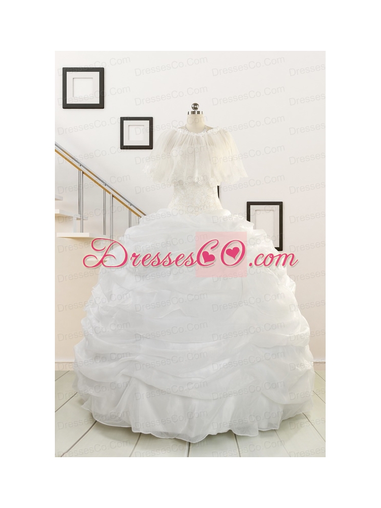 Pretty White Strapless  Quinceanera Dress with Beading