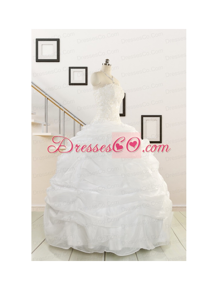 Pretty White Strapless  Quinceanera Dress with Beading