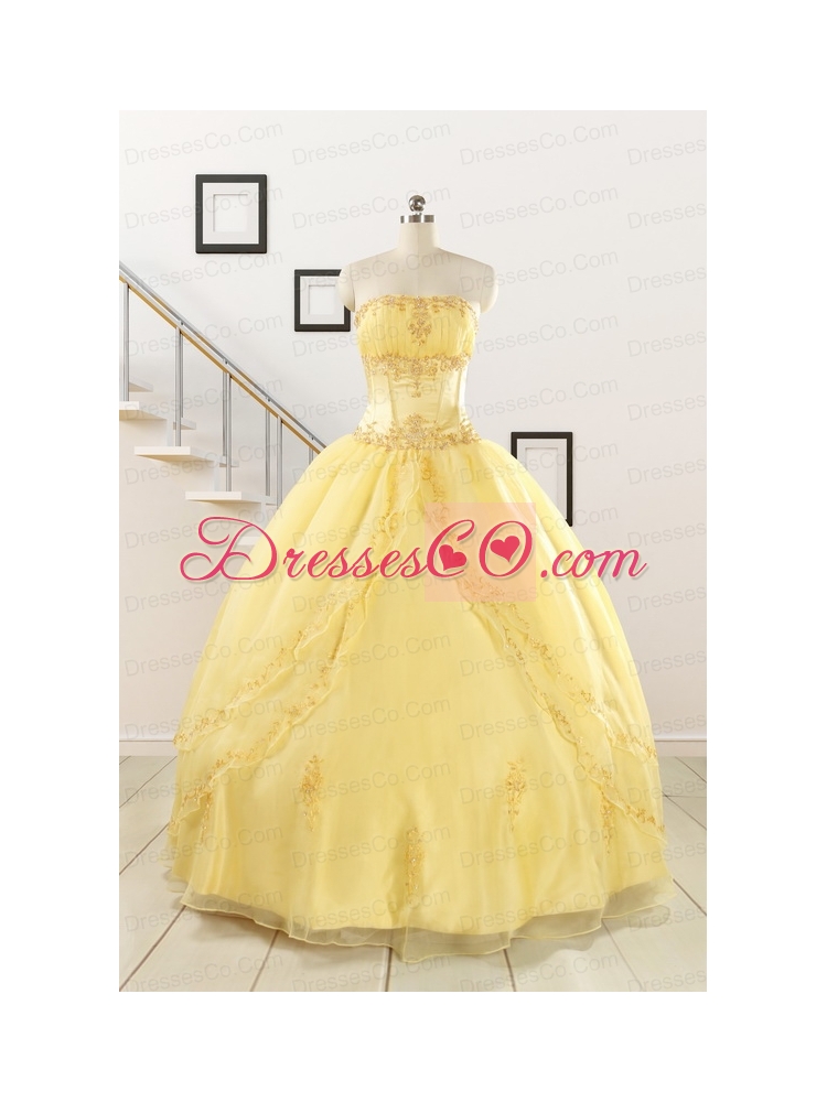 Pretty Yellow Quinceanera Dress with Appliques and Beading For
