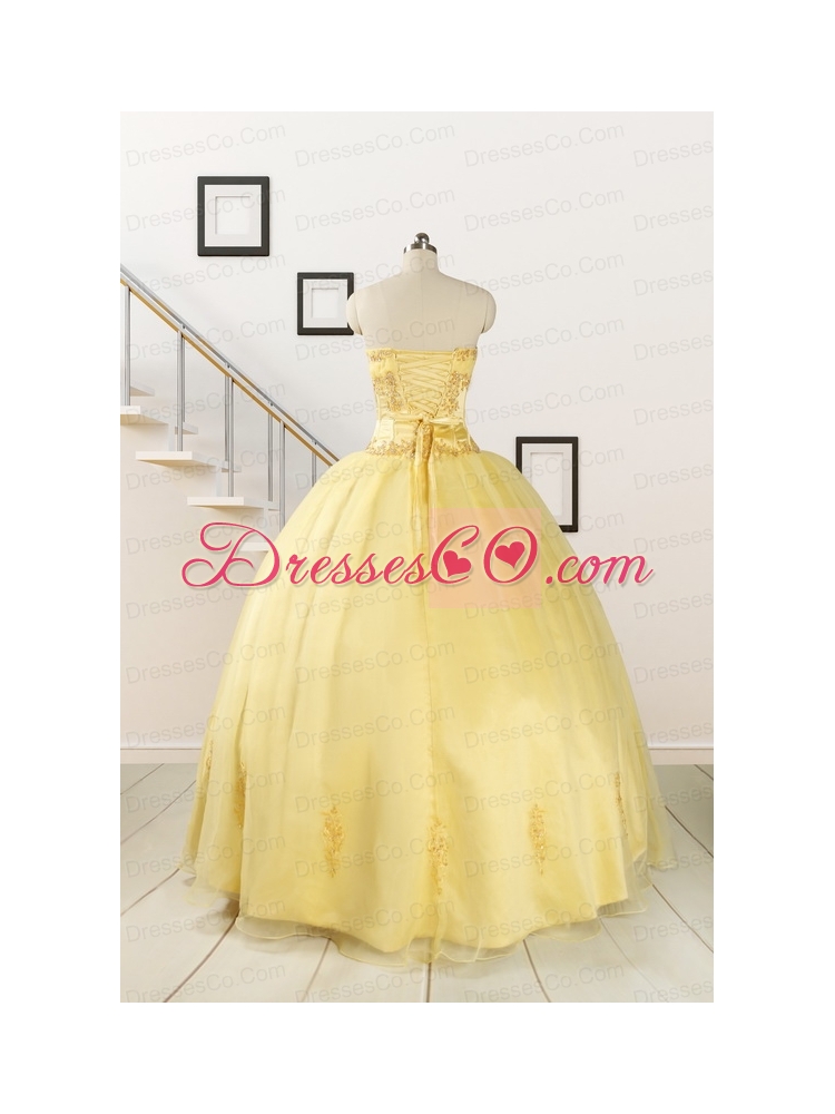 Pretty Yellow Quinceanera Dress with Appliques and Beading For