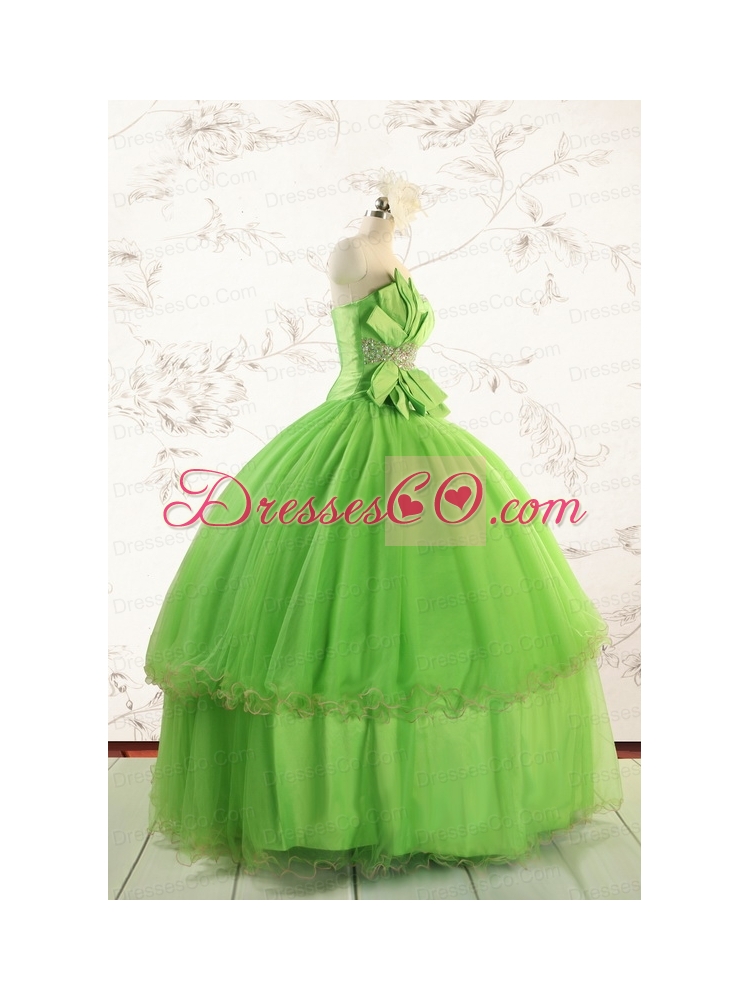 Spring Green Quinceanera Dress with Beading and Bowknot for  Spring