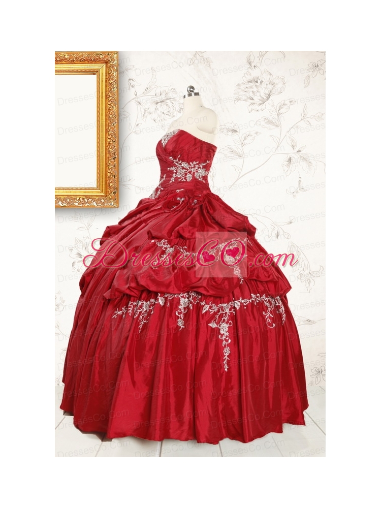 Wine Red Appliques  Quinceanera Dress