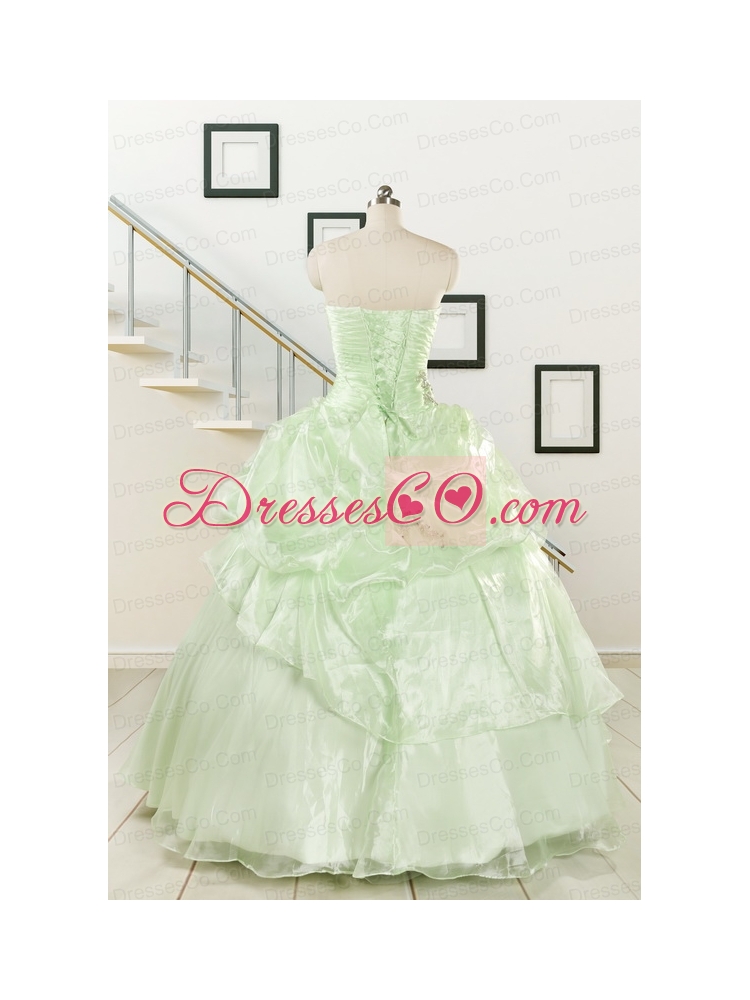 Cheap Beading Strapless Yellow Green Quinceanera Gowns