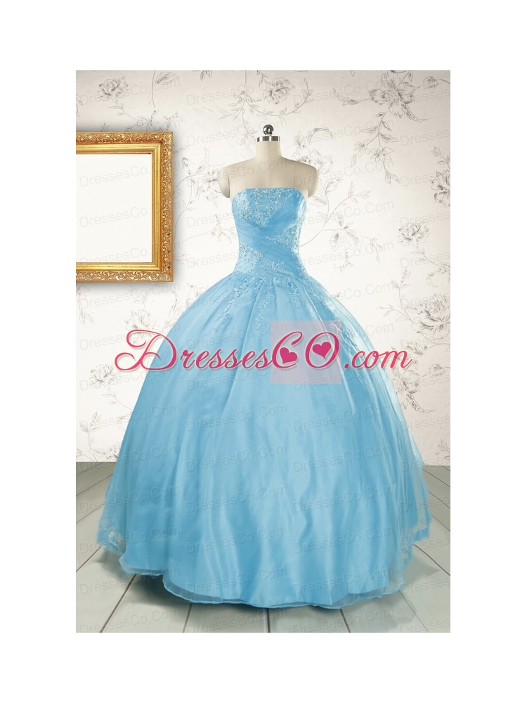 Discount Strapless Beading Quinceanera Dress in Baby Blue