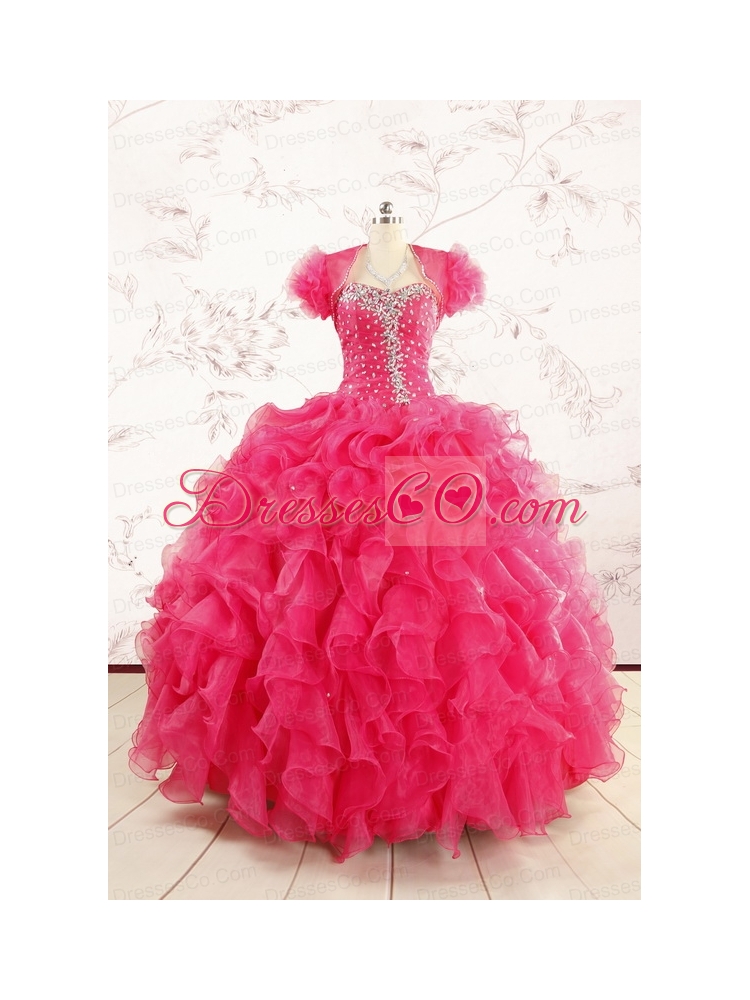 Hot Pink Beading Wonderful Quinceanera Dresses