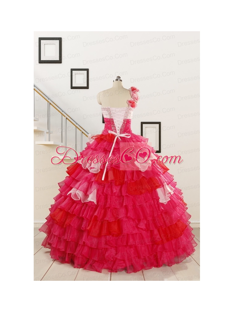 Multi Color Hand Made FlowerQuinceanera Dress with One Shoulder