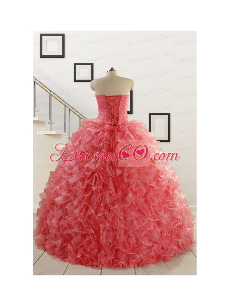 New Arrival Watermelon Red Sweet 15 Dress with Beading