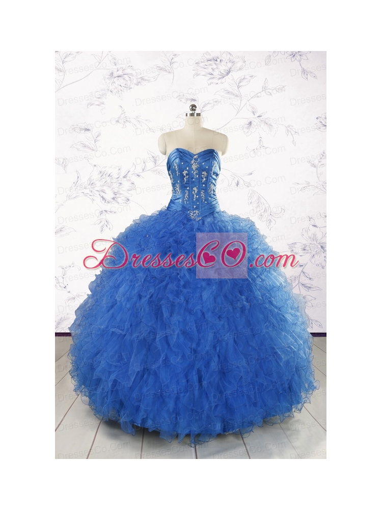 Pretty Royal Blue Quinceanera Dress with Appliques and Ruffles