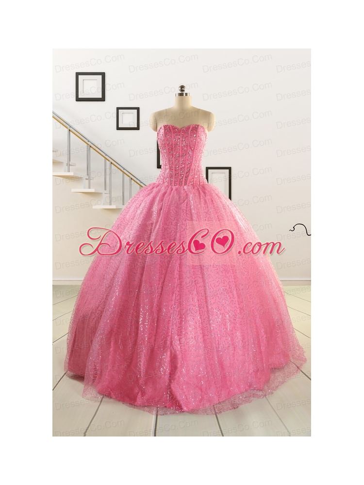 Pretty Strapless Quinceanera Dress in Rose Pink