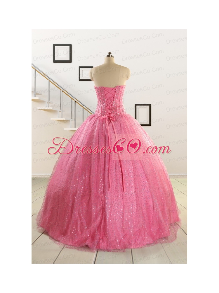 Pretty Strapless Quinceanera Dress in Rose Pink