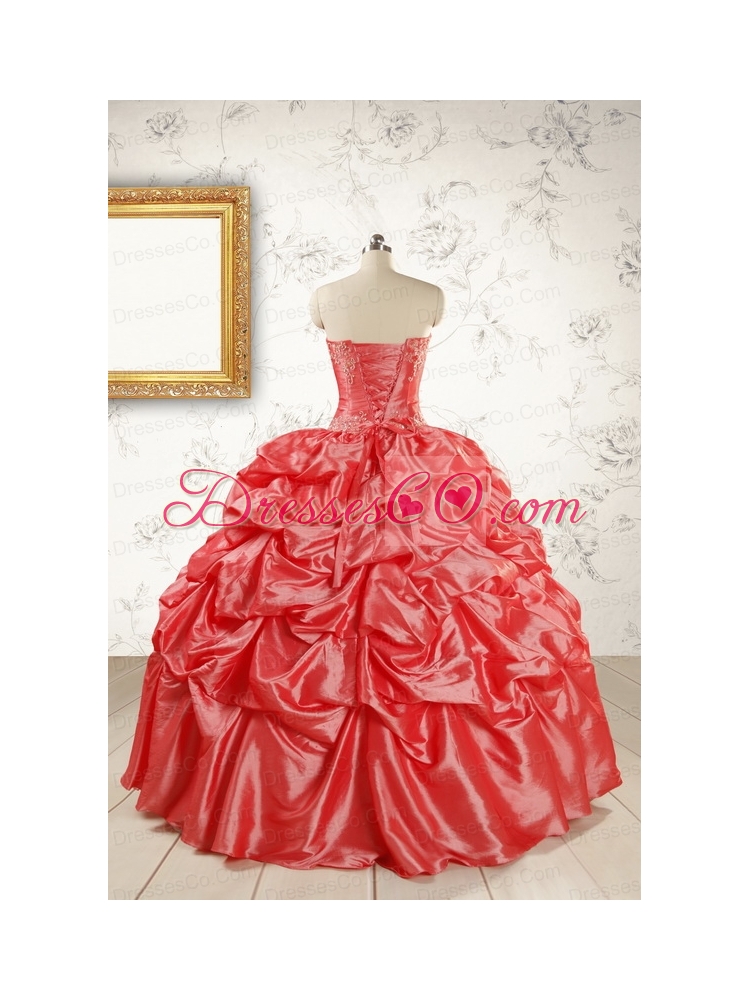 Puffy Appliques Watermelon Quinceanera Dress with Strapless