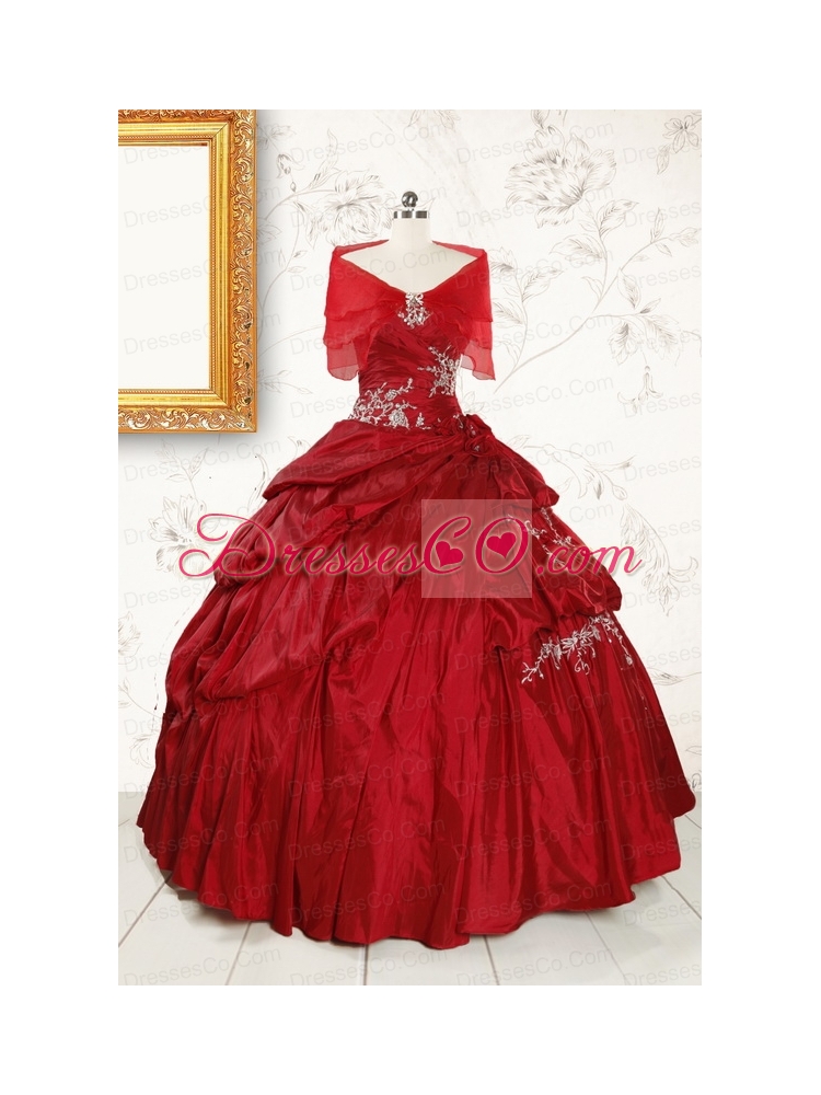 Puffy Appliques Wine Red Remarkable Quinceanera Dresses