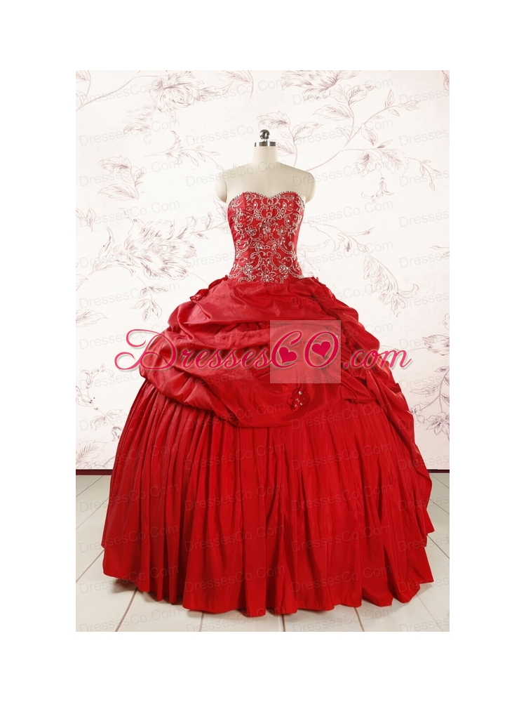 Red Affordable Beading Quinceanera Dresses