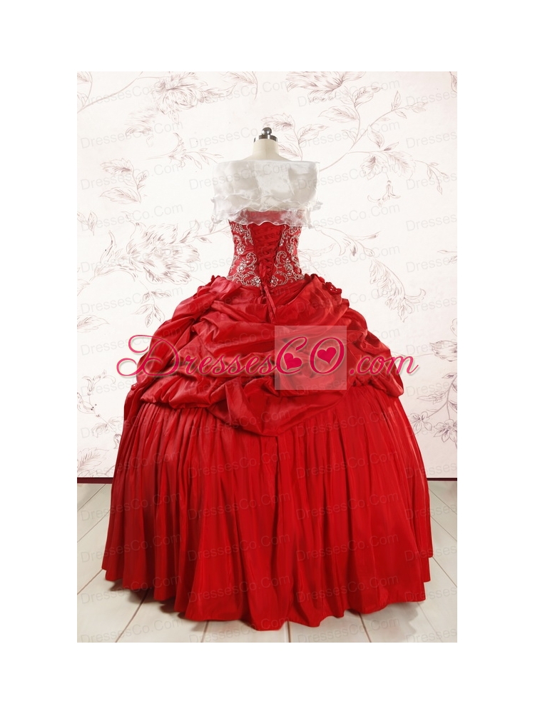 Red Affordable Beading Quinceanera Dresses