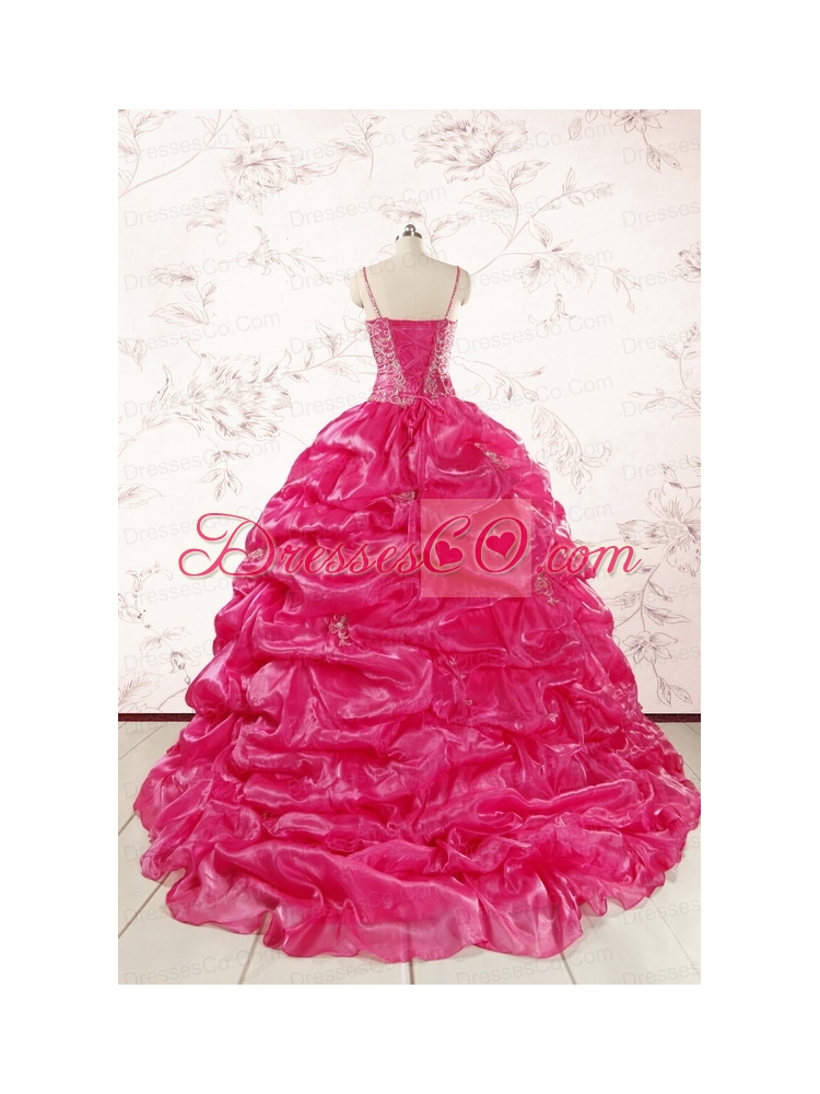 Unique Beading Hot Pink Quinceanera Dress with Spaghetti Straps
