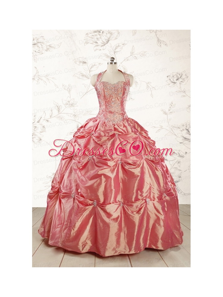 Wonderful Halter Top Big Puffy Quinceanera Dress with Beading and Pick Ups
