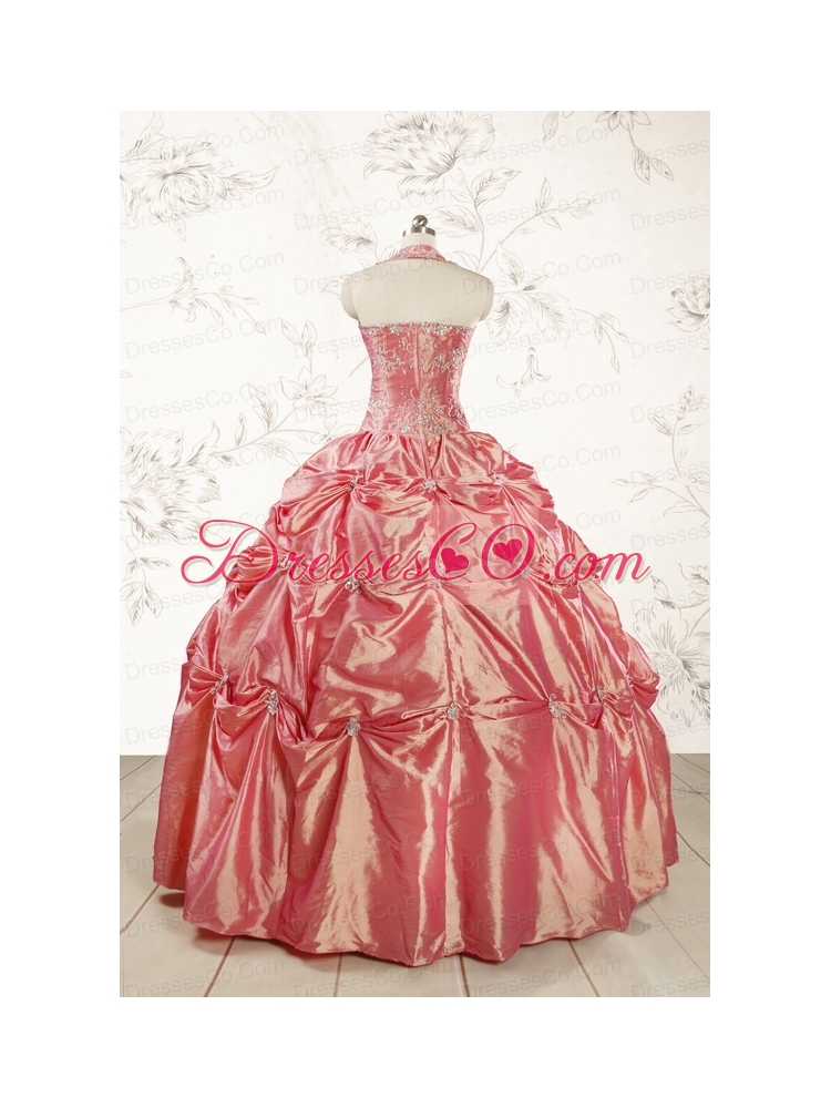 Wonderful Halter Top Big Puffy Quinceanera Dress with Beading and Pick Ups
