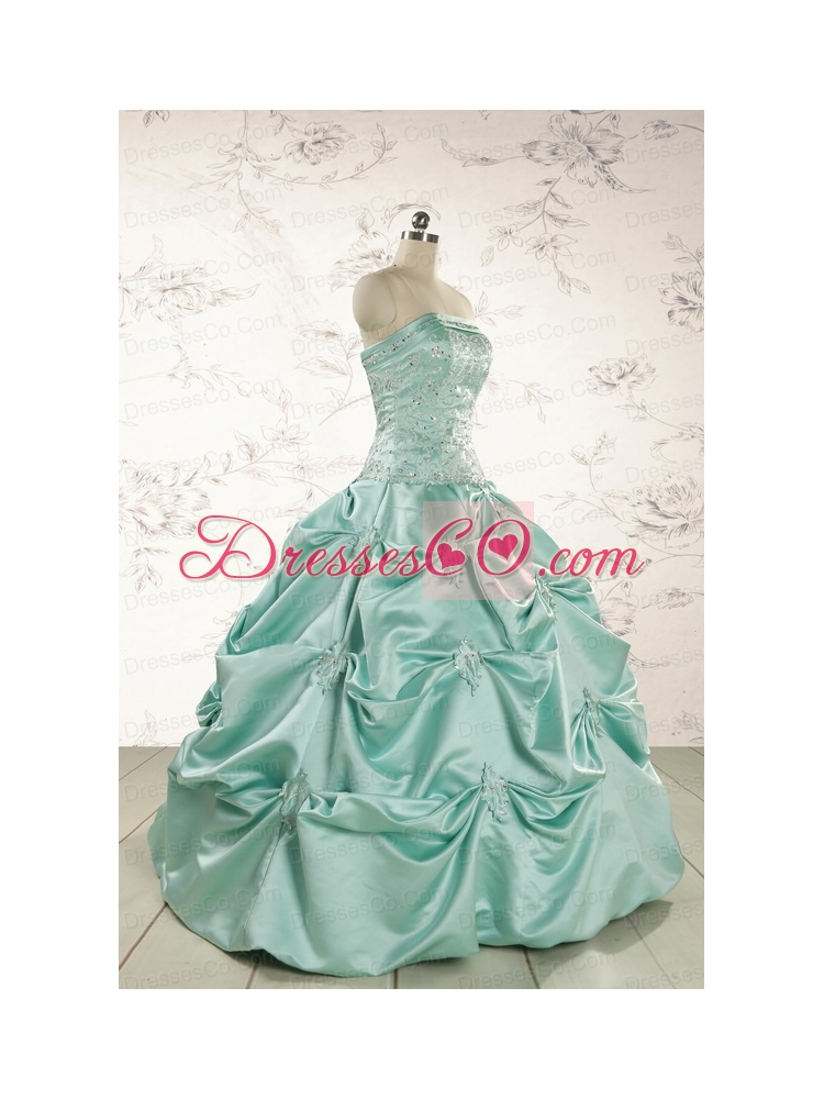 Cheap Turquoise Quinceanera Dress with Appliques
