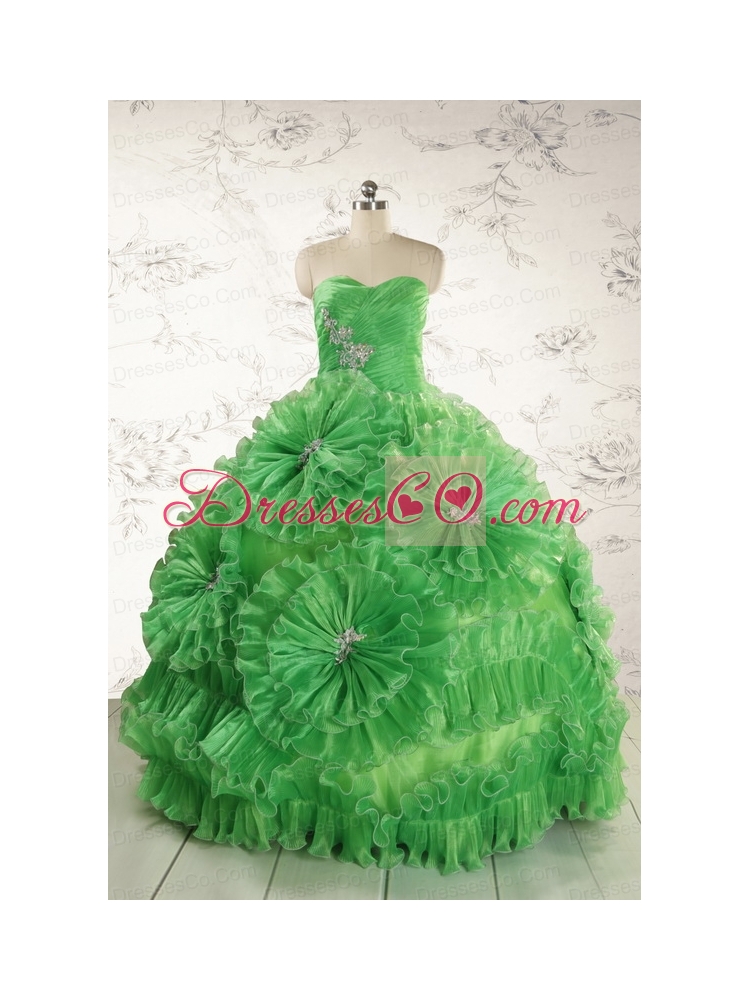 Classical Green Quinceanera Dress with Appliques and Ruffles for