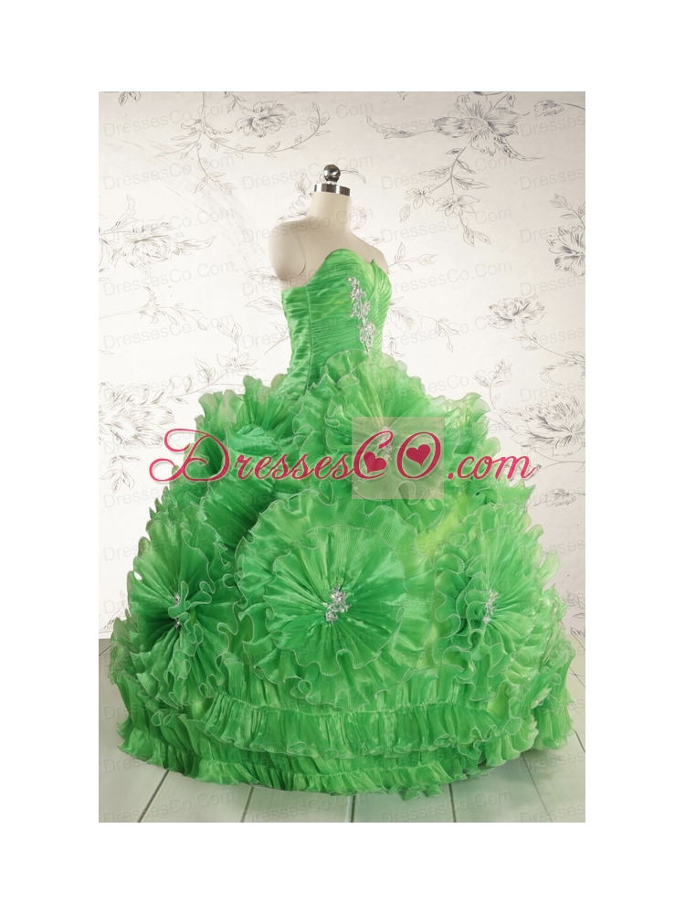 Classical Green Quinceanera Dress with Appliques and Ruffles for