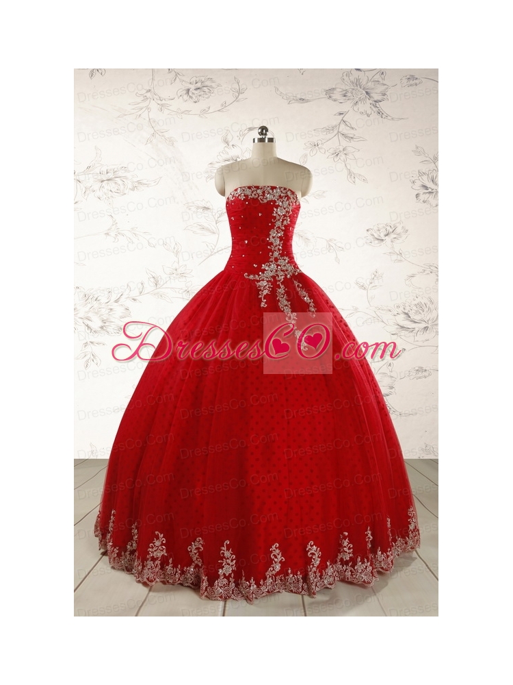 Elegant Red Strapless Quinceanera Dress