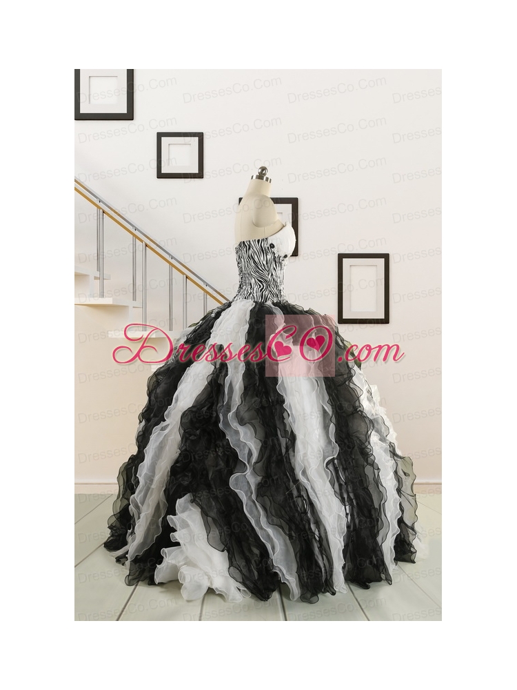 Exclusive Black and White Quinceanera Dress with Zebra and Ruffles