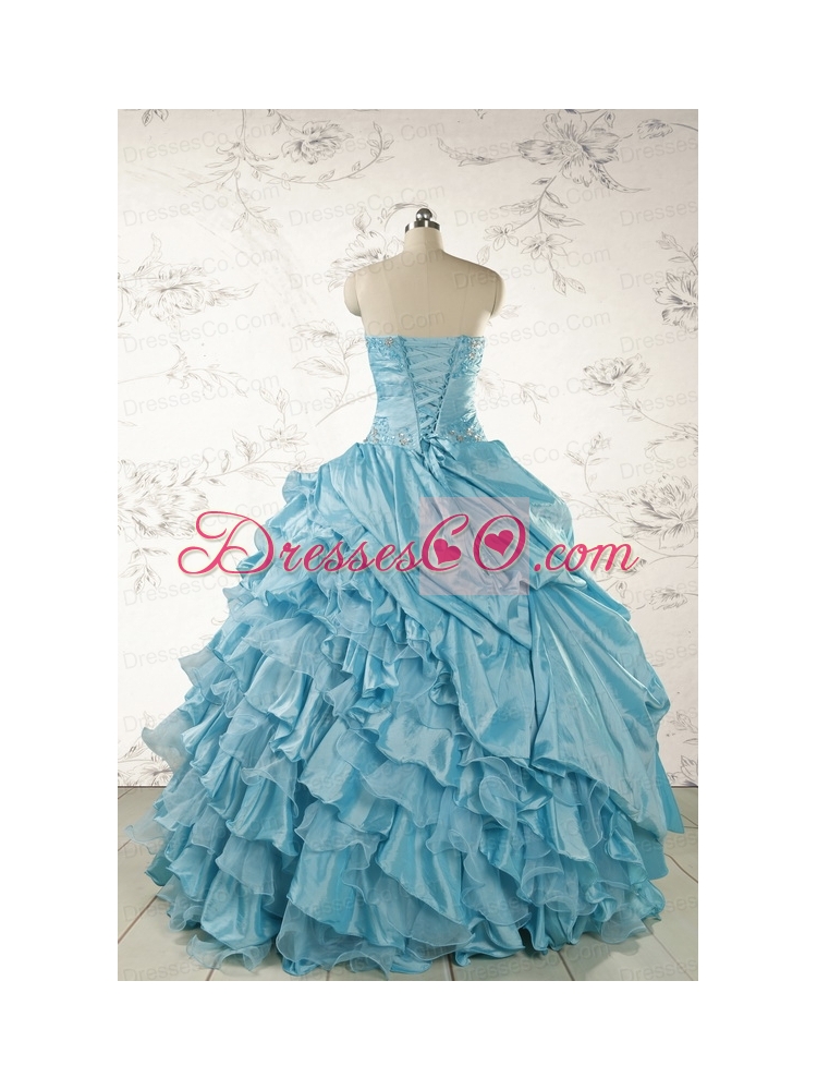 Fashionable Beading Aqua Blue Quinceanera Dress