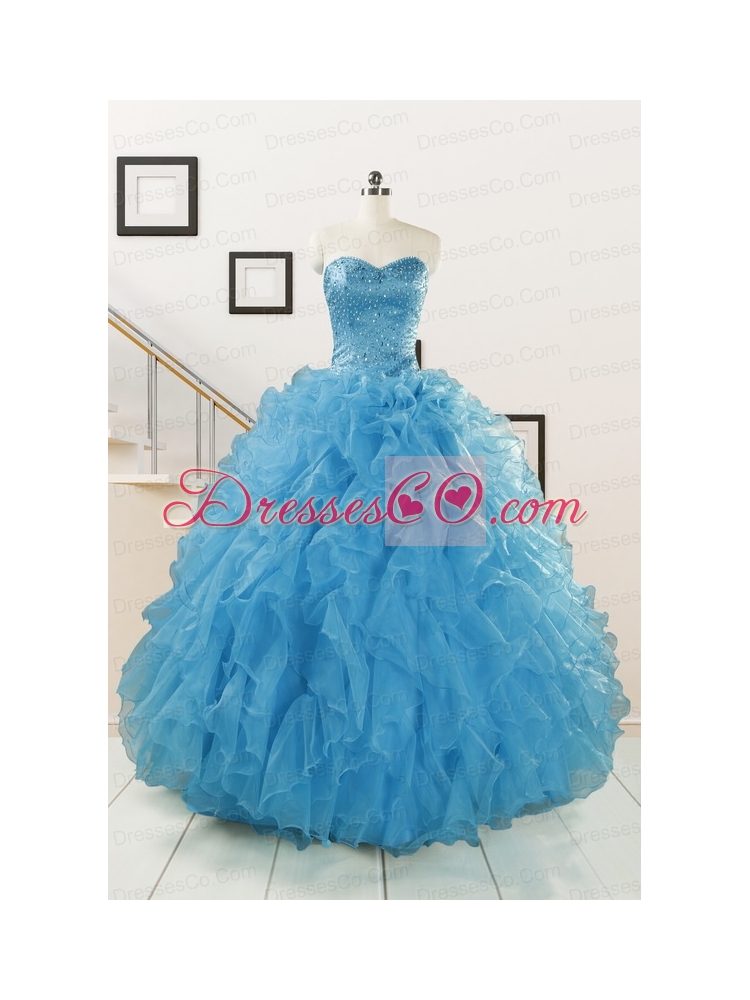 Hot Sell Blue Quinceanera DressWith Beading and Ruffles