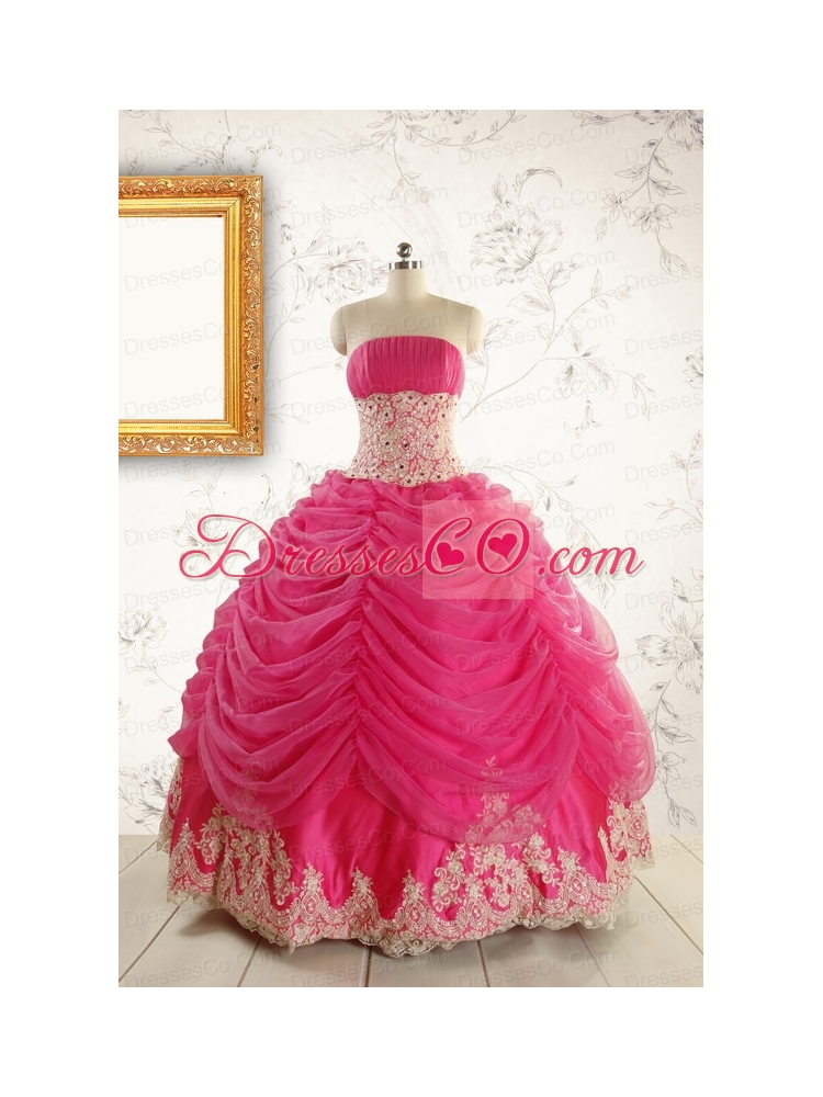Luxurious Lace Appliques  Quinceanera Gowns in Hot Pink
