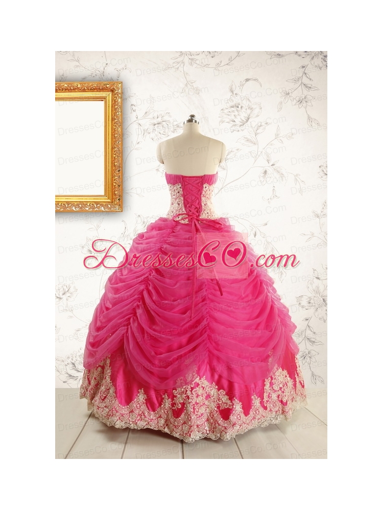 Luxurious Lace Appliques  Quinceanera Gowns in Hot Pink