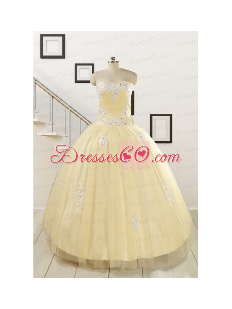 Luxurious Appliques Sweet Sixteen Dress in Light Yellow