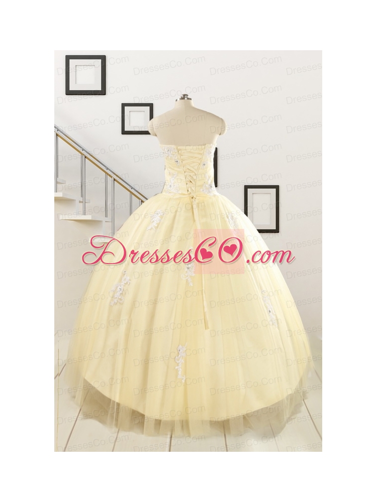 Luxurious Appliques Sweet Sixteen Dress in Light Yellow