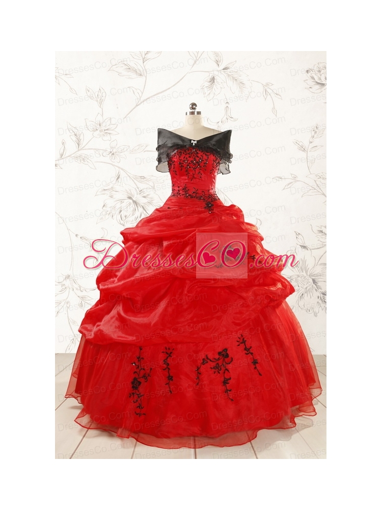 Most Popular Appliques Red Quinceanera Dress