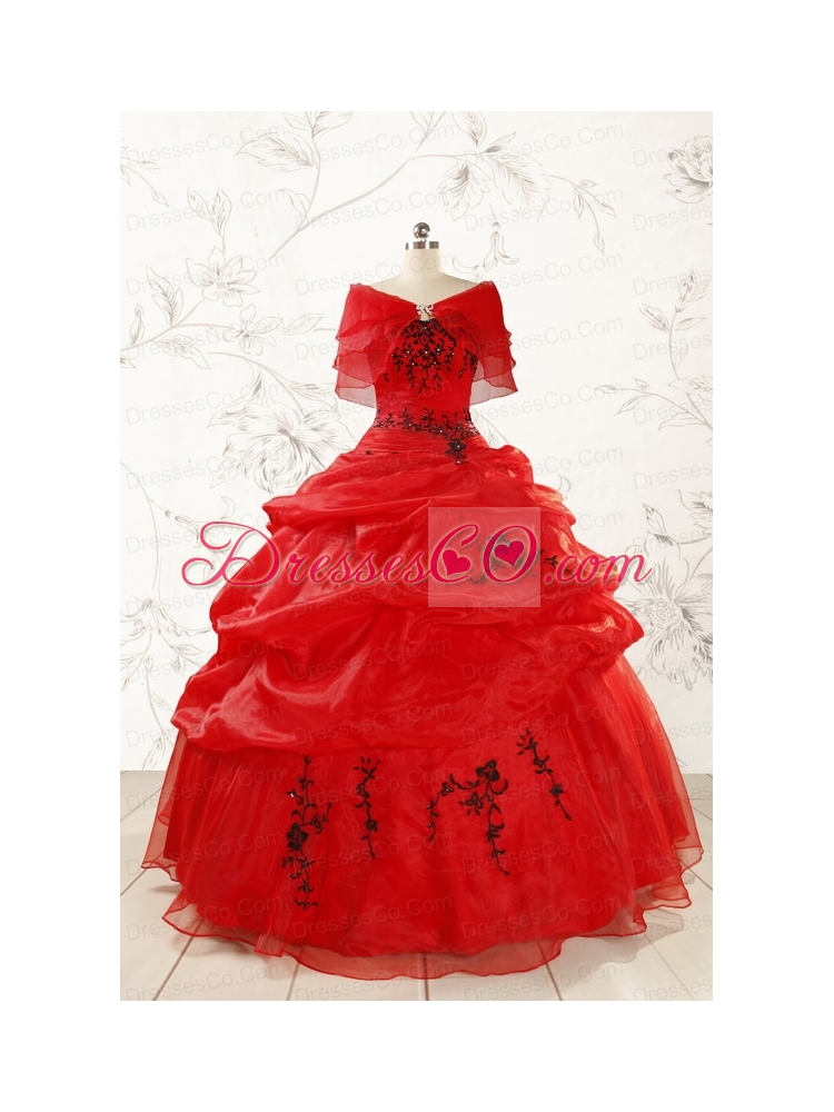 Most Popular Appliques Red Quinceanera Dress