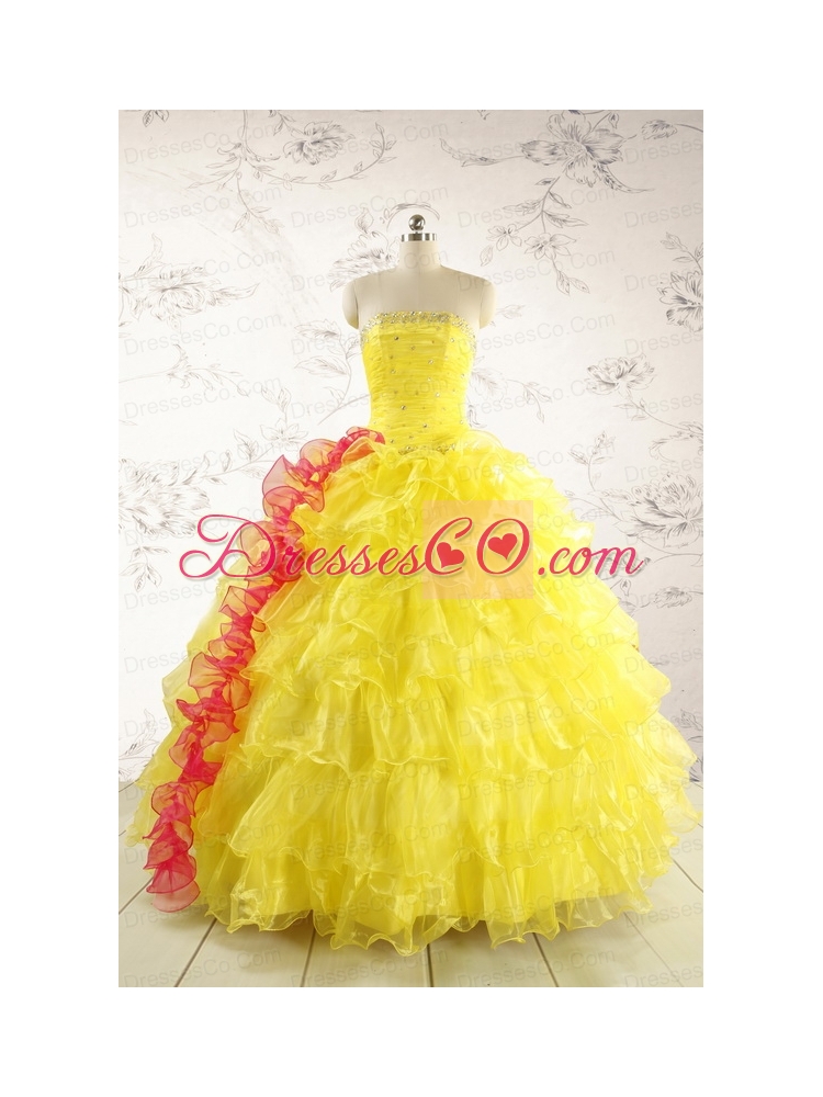 New Style Yellow Quinceanera Dress with Beading and Ruffles