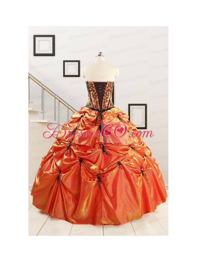 Orange Red and Black Appliques Quinceanera Dress with Wraps