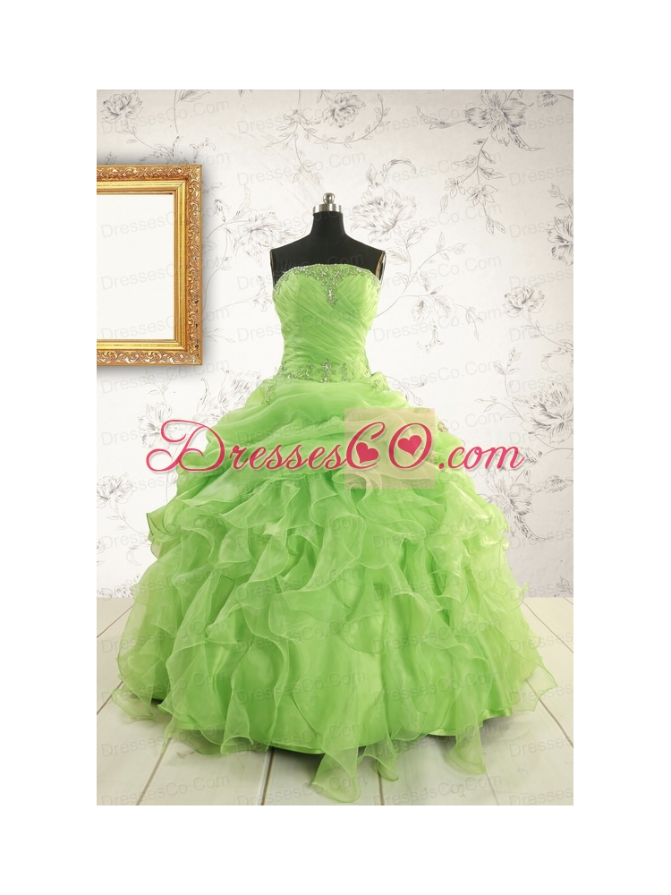 Perfect Green Quinceanera Dress with Beading and Ruffles