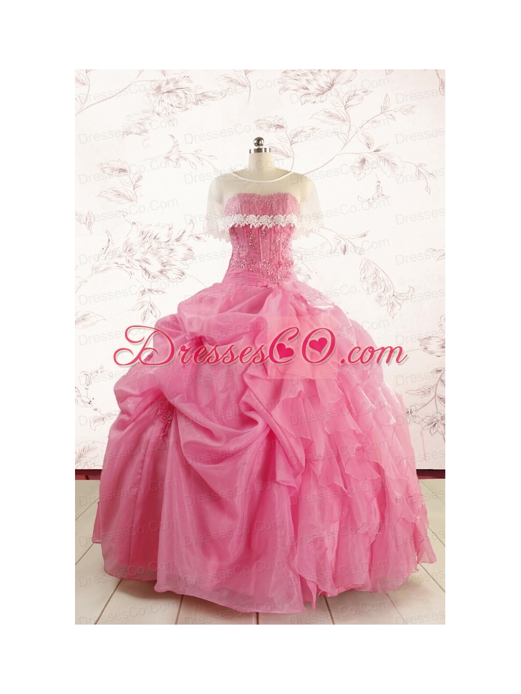 Perfect Rose Pink Quinceanera Gowns with Pick Ups for