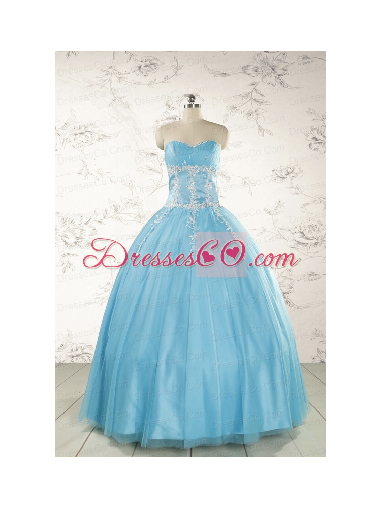 Pretty Beading and Appliques Quinceanera Dress in Aqua Blue Color for