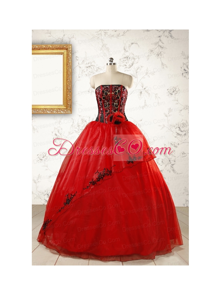 Red Appliques Strapless Quinceanera Dress